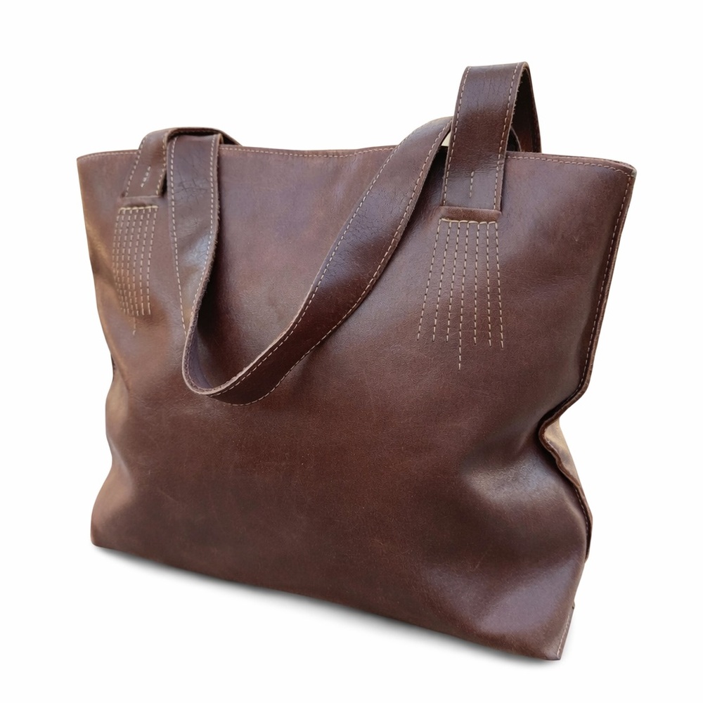 A.P.C. Brown Leather Tote Minimalist French Designer Shoulder Bag